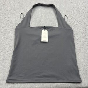 NEW Express Top Womens Large Gray Body Contour Square Neck Halter Drape Back NWT